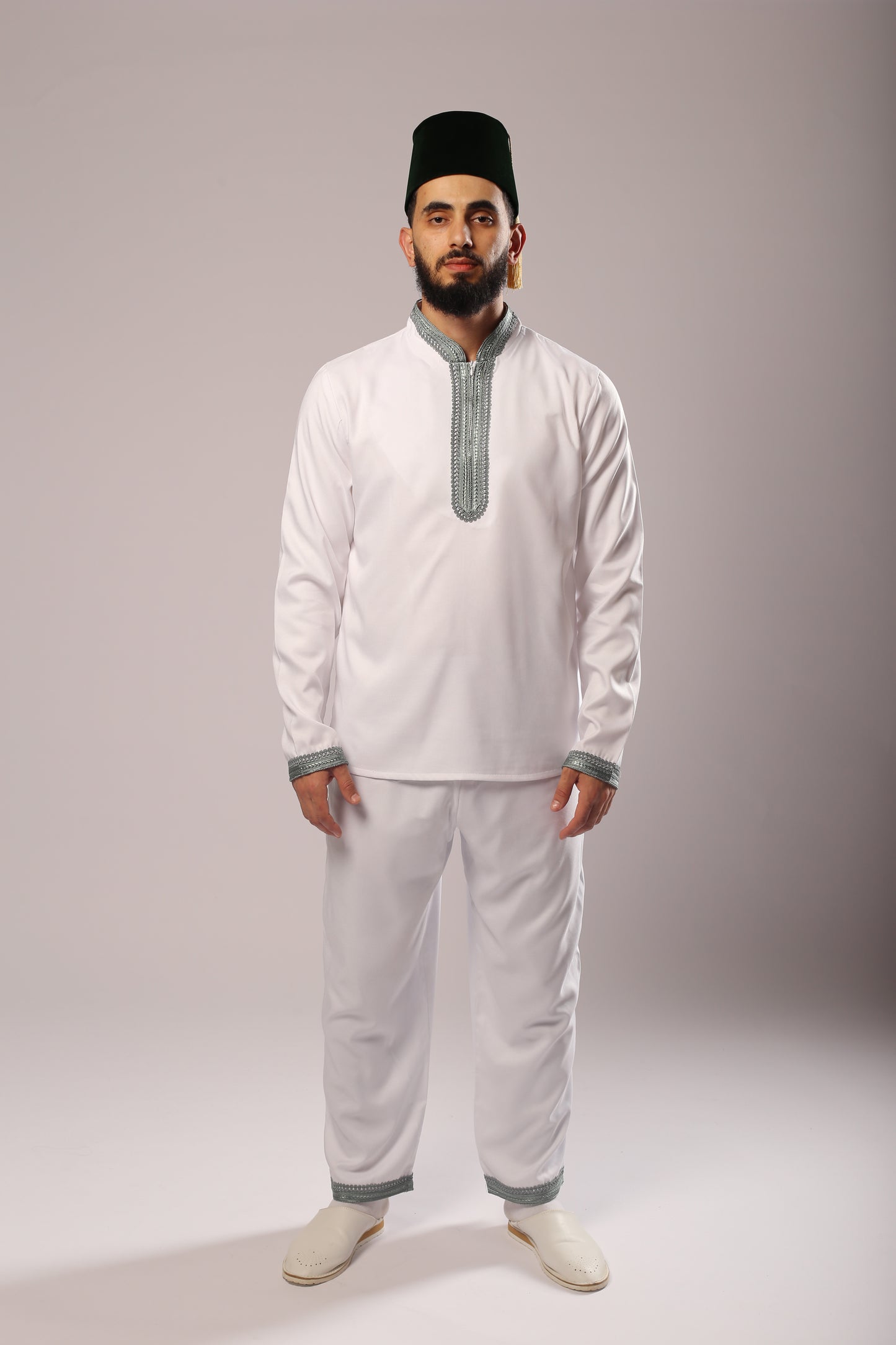 Gandoura 3arbi blanc gris – 3 Pièces