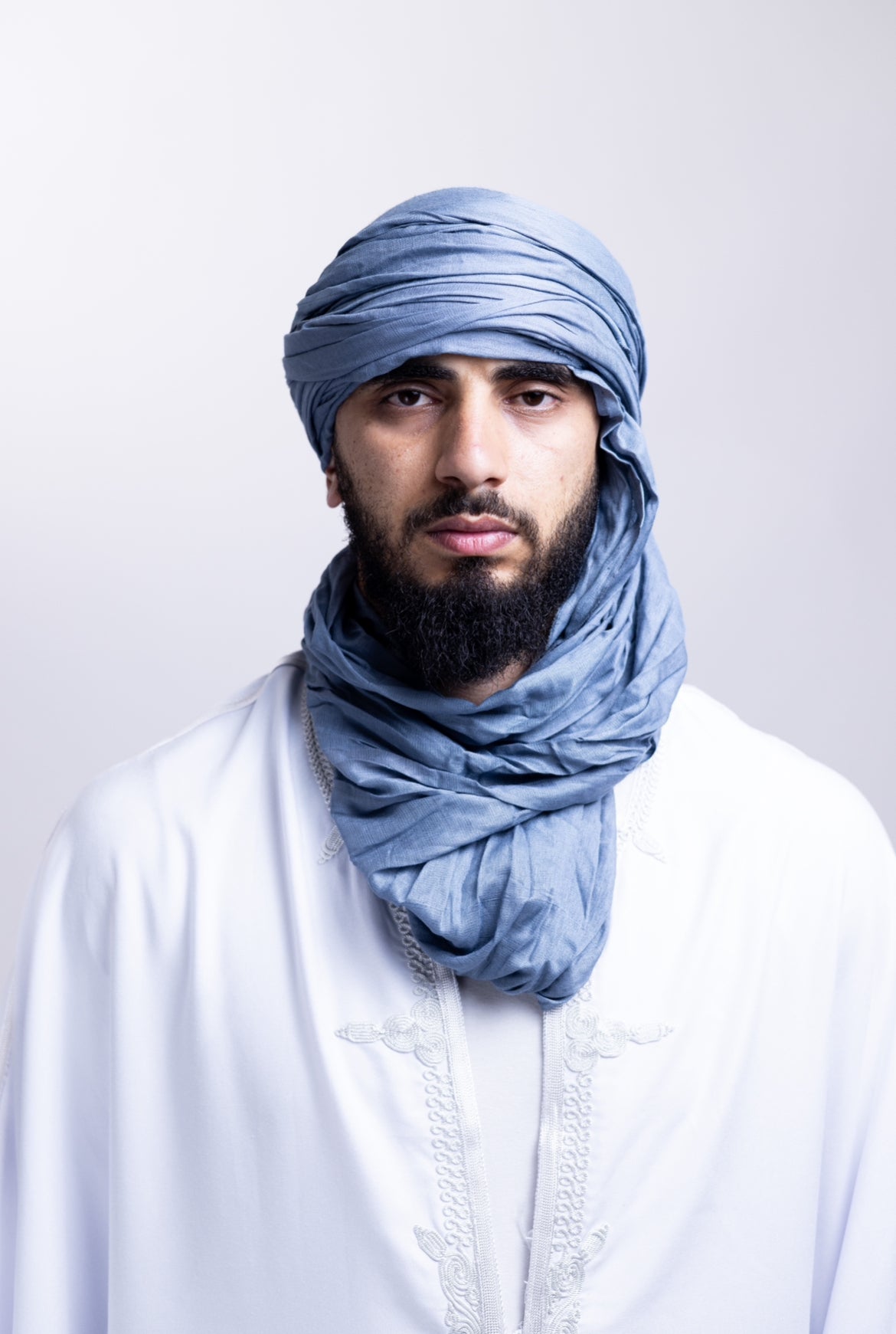 Le chèche sahraoui bleu grisé
