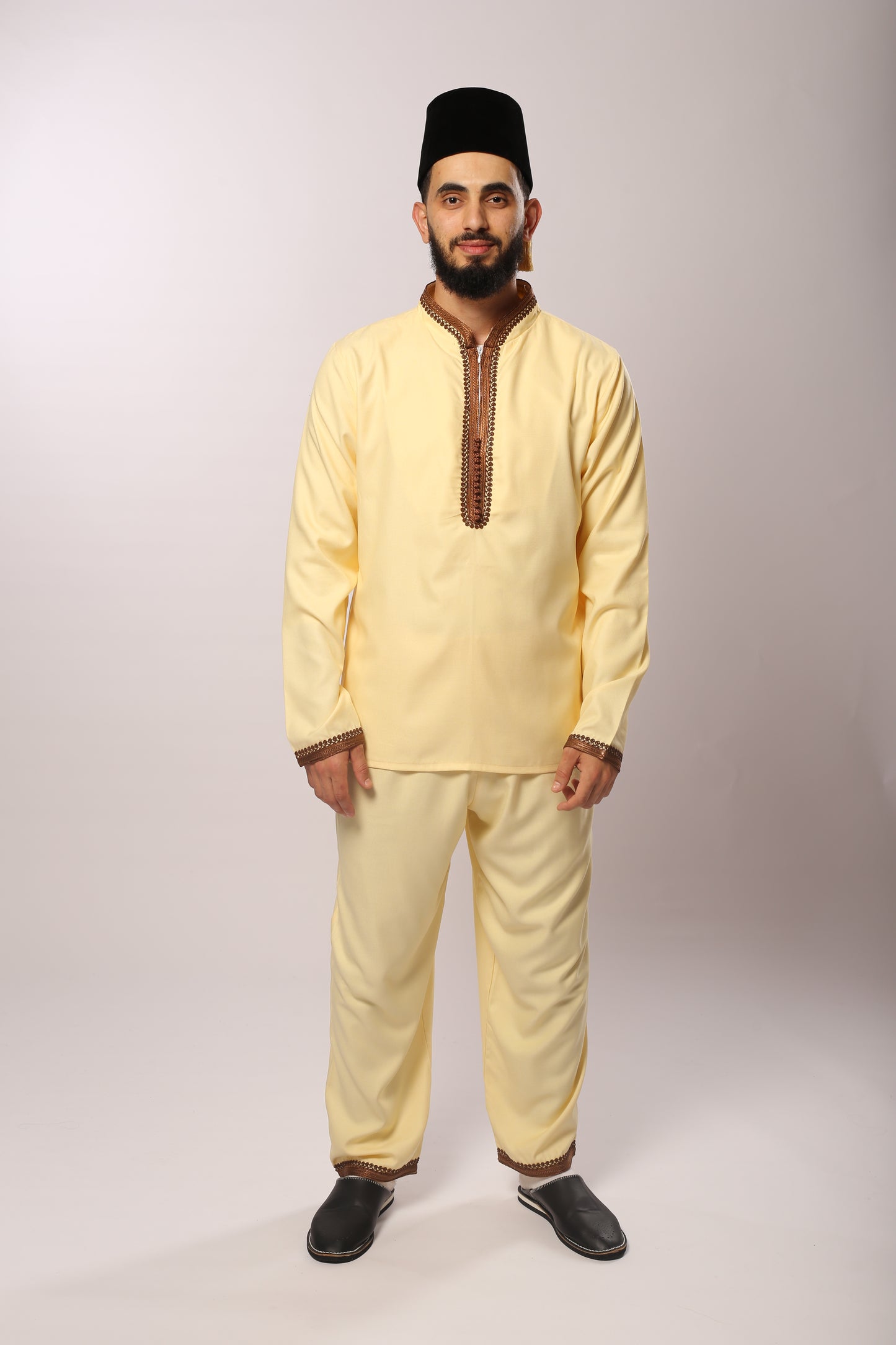 Gandoura 3arbi crème foncé – 3 Pièces