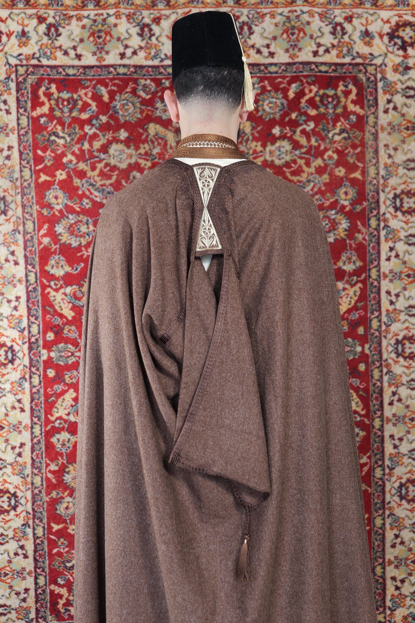 Barnous traditionnel en laine de mouton et coton – Marron moucheté