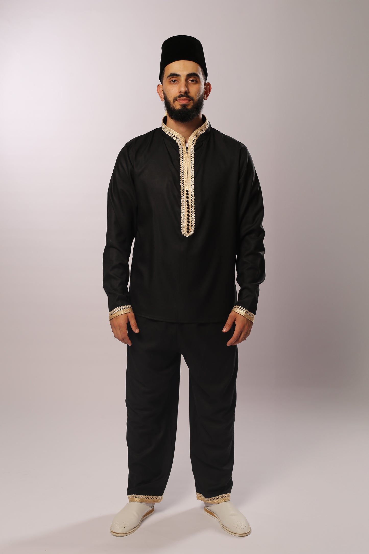 Gandoura 3arbi Noire & Dorée – 3 Pièces EN PRÉCOMMANDE