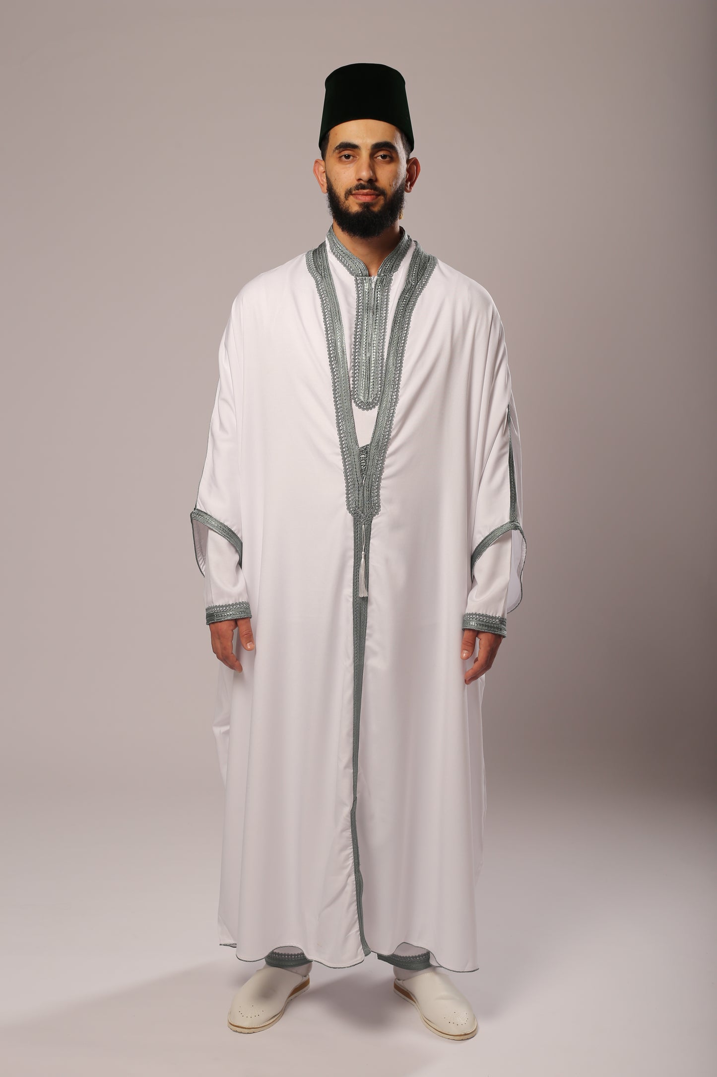 Gandoura 3arbi blanc gris – 3 Pièces