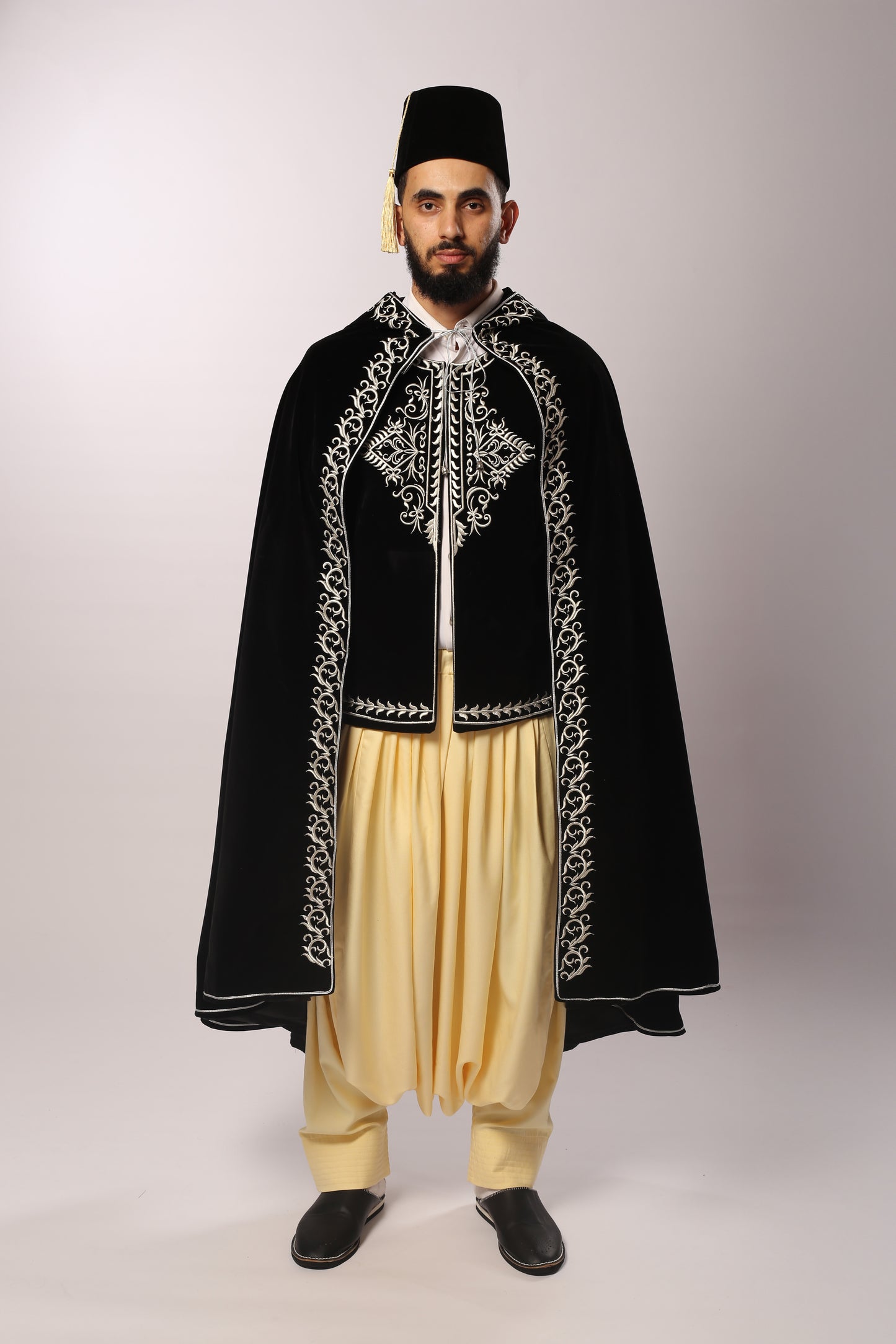 Ensemble EL DJAZAYER Veste & Barnous – Velours Noir EN PRÉCOMMANDE