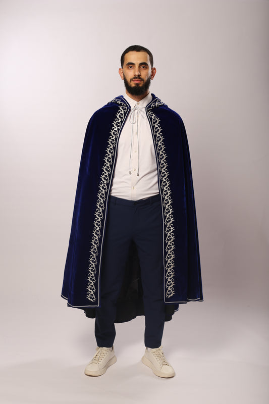 Barnous ASSIMI – Bleu Royal Velours EN PRÉCOMMANDE