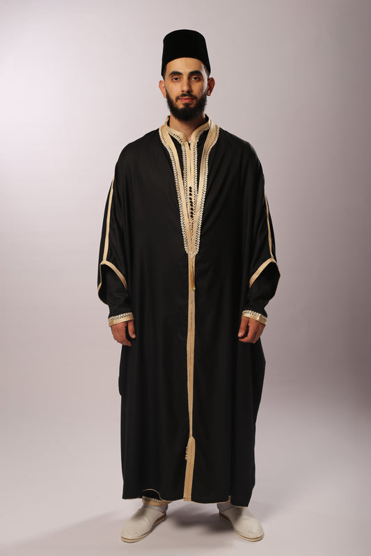 Gandoura 3arbi Noire & Dorée – 3 Pièces EN PRÉCOMMANDE