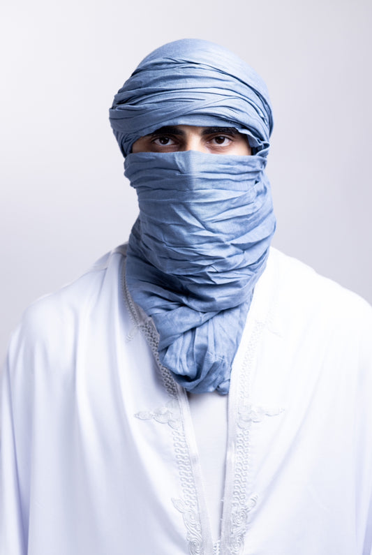 Le chèche sahraoui bleu grisé