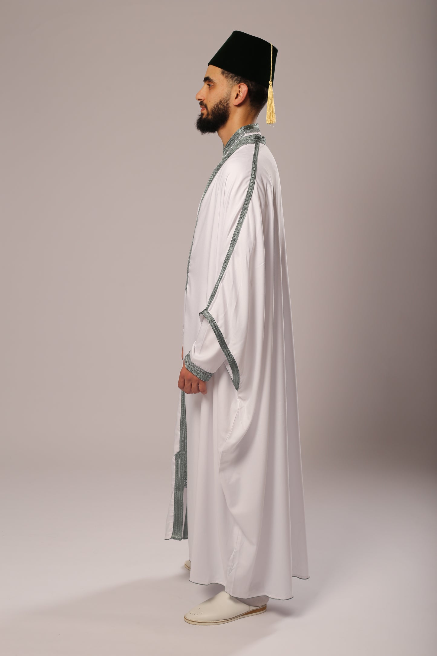 Gandoura 3arbi blanc gris – 3 Pièces