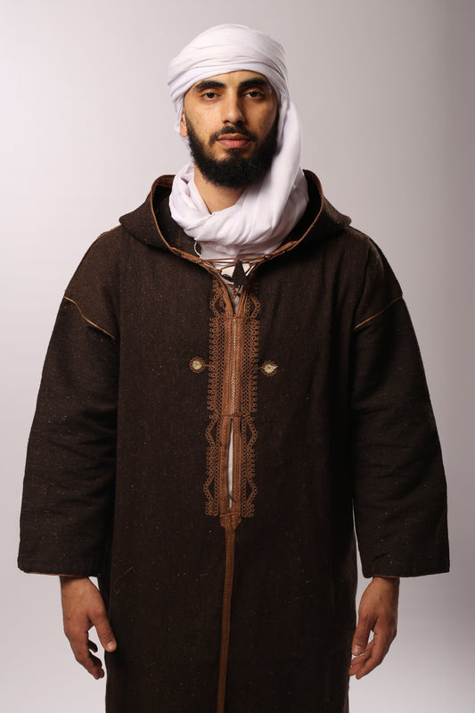 Kachabia traditionnelle en laine de mouton – Marron foncé