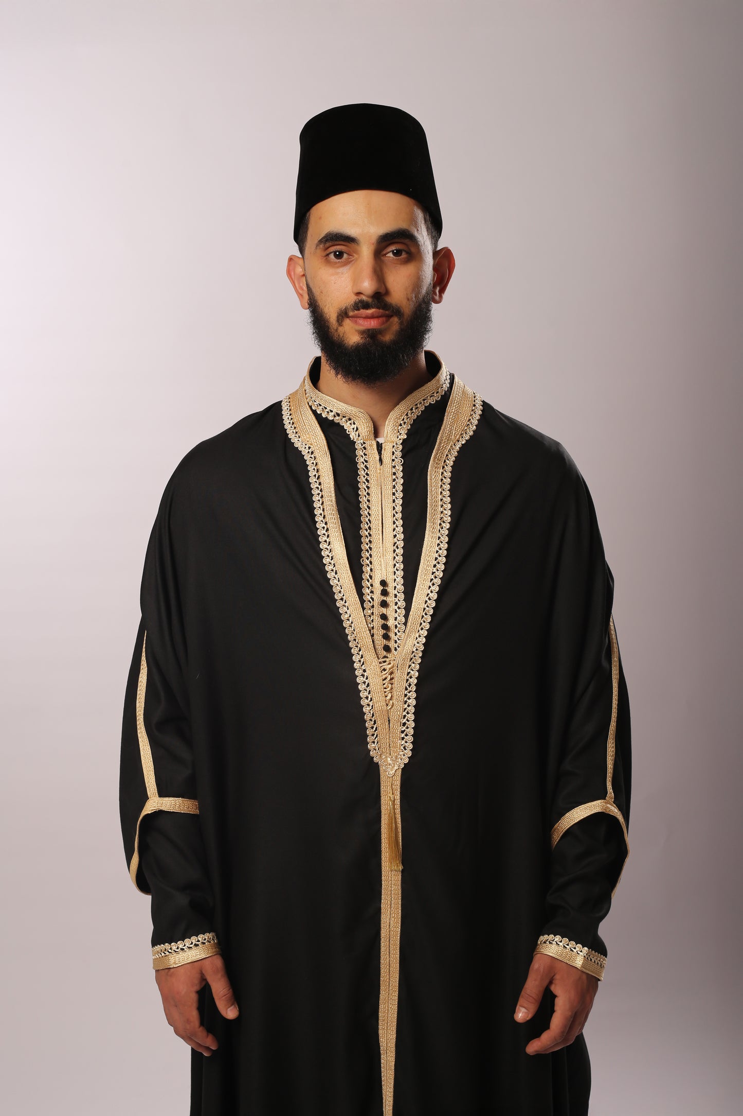 Gandoura 3arbi Noire & Dorée – 3 Pièces EN PRÉCOMMANDE